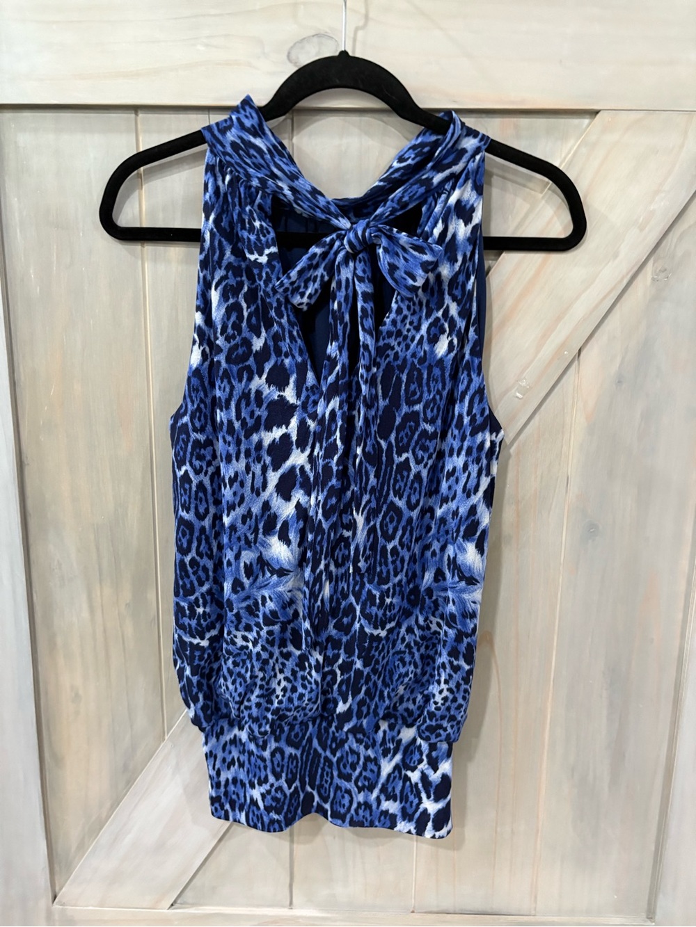 Karen Kane Blue Animal Print Halter Tank Top - Picture 3 of 6